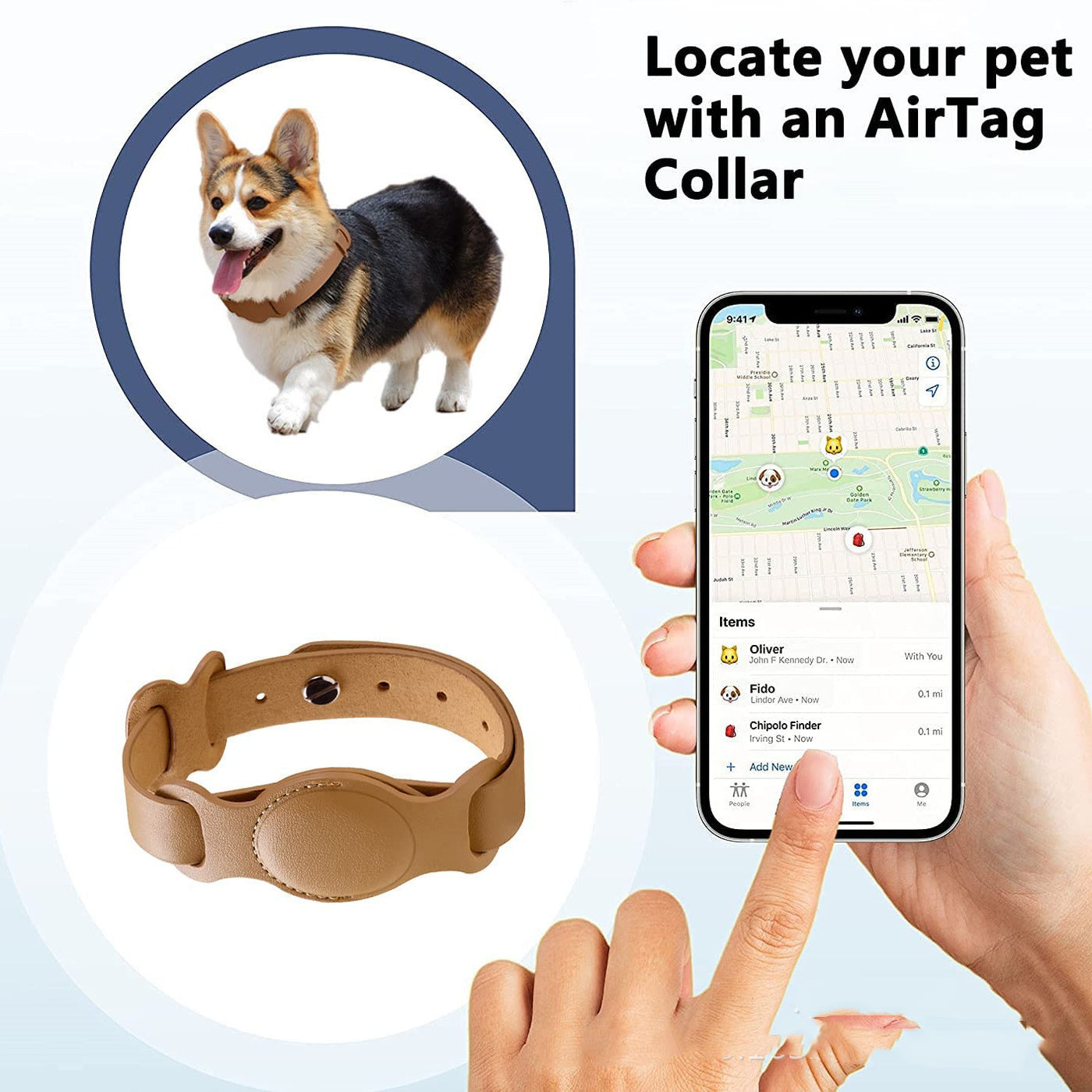 SafeTrack Lederhalsband – mit AirTag-Fach