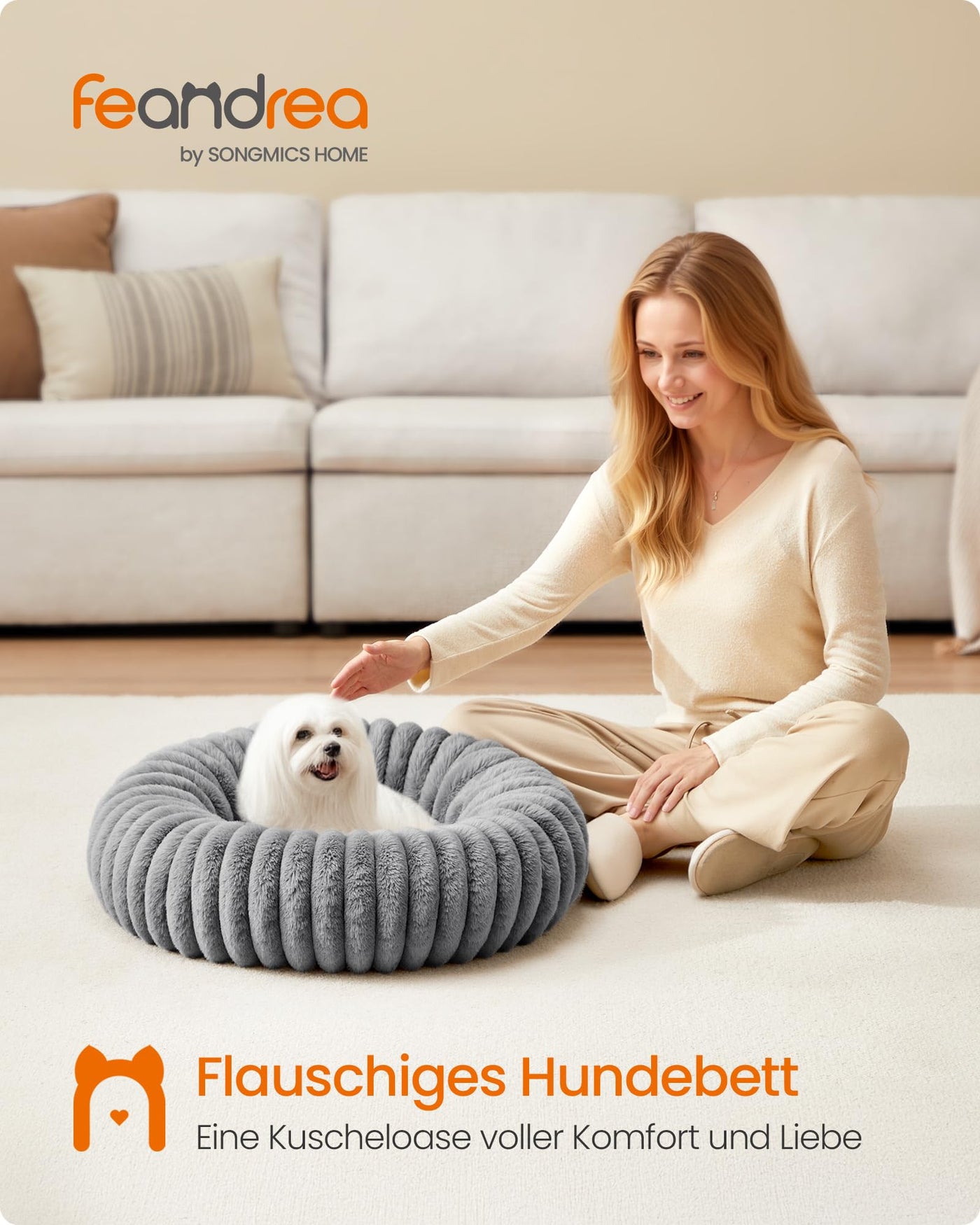 Feandrea PlushNest Donutbett – Mittel, Weich & Gepolstert, Taubengrau