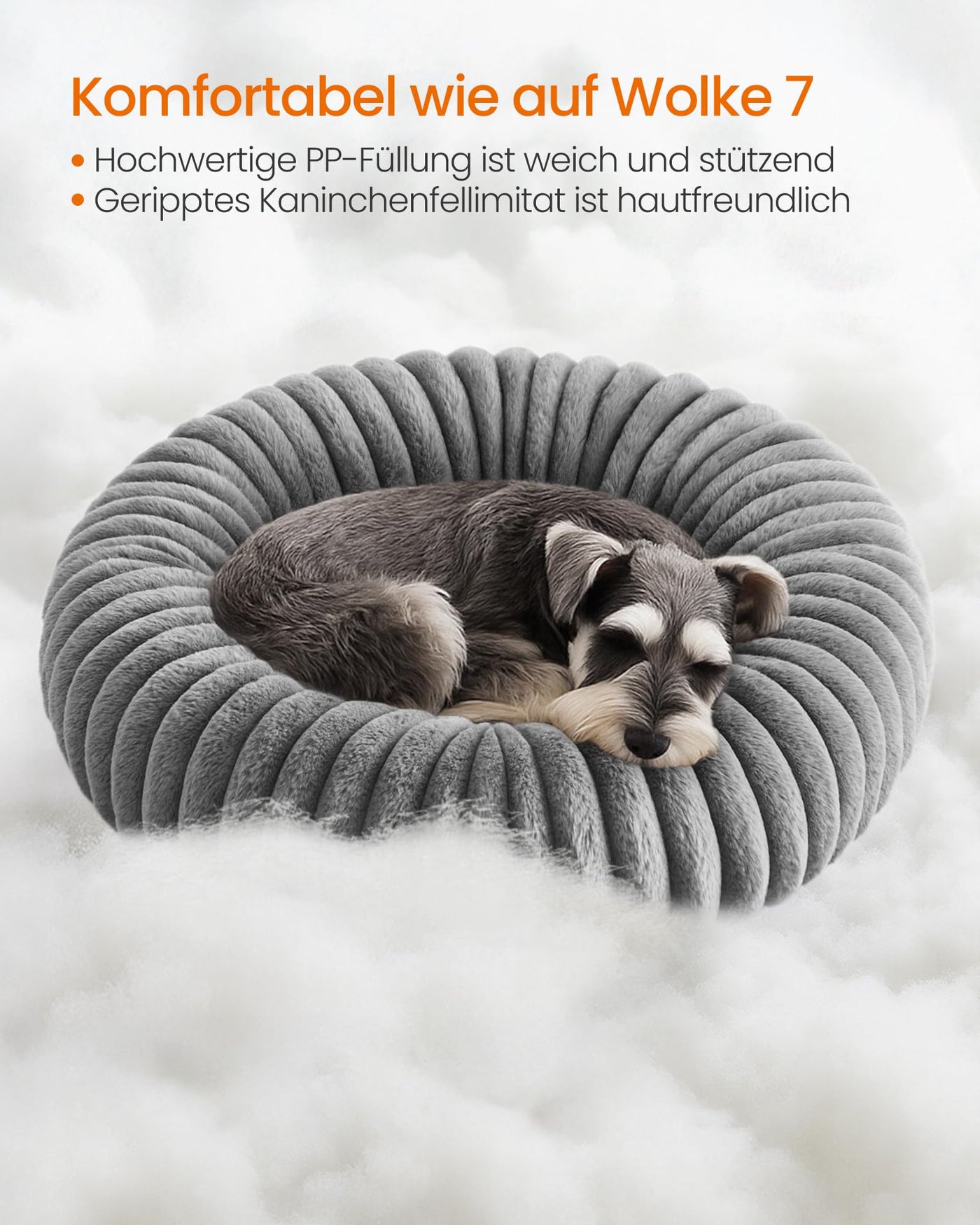 Feandrea PlushNest Donutbett – Mittel, Weich & Gepolstert, Taubengrau