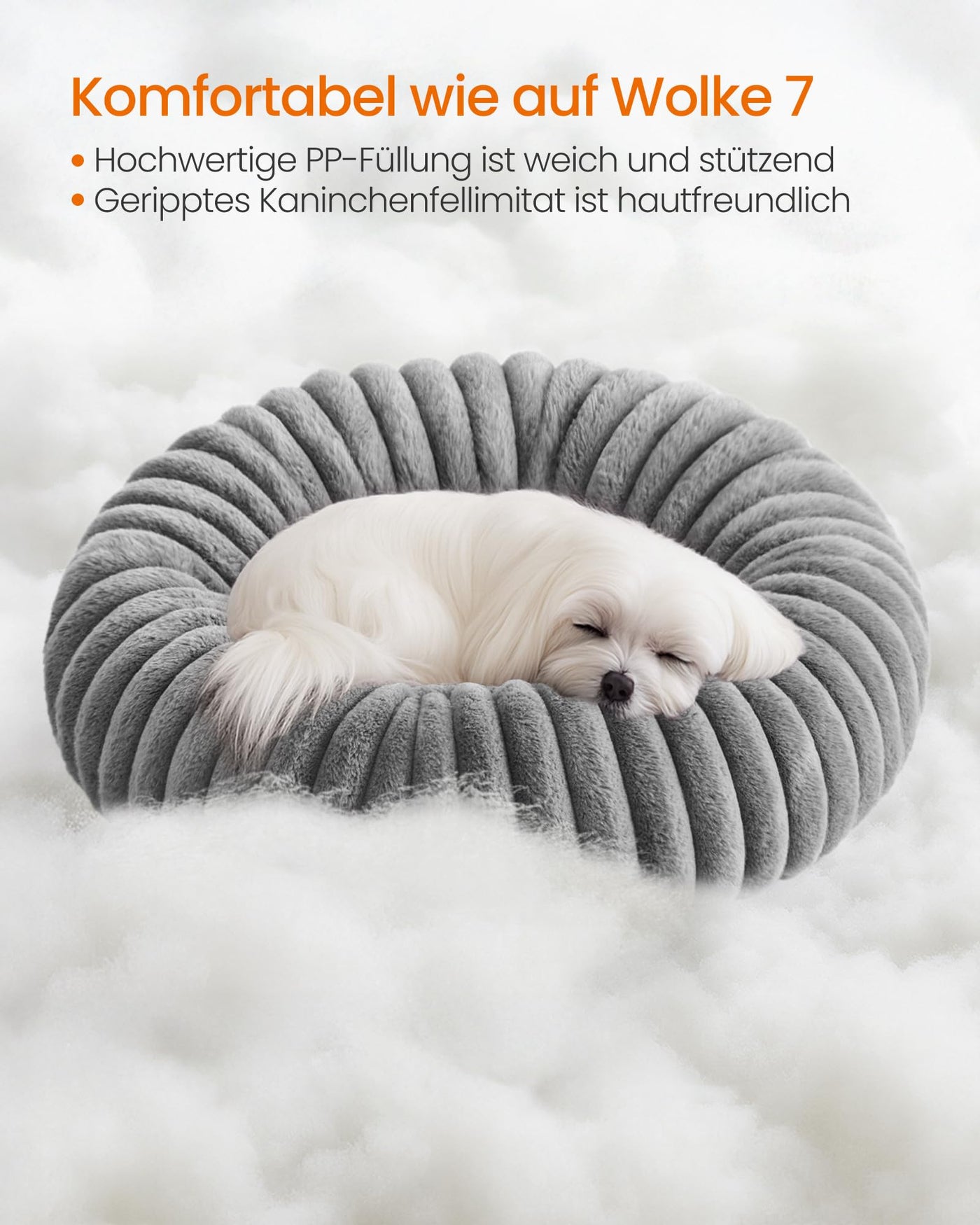 Feandrea PlushNest Donutbett – Mittel, Weich & Gepolstert, Taubengrau