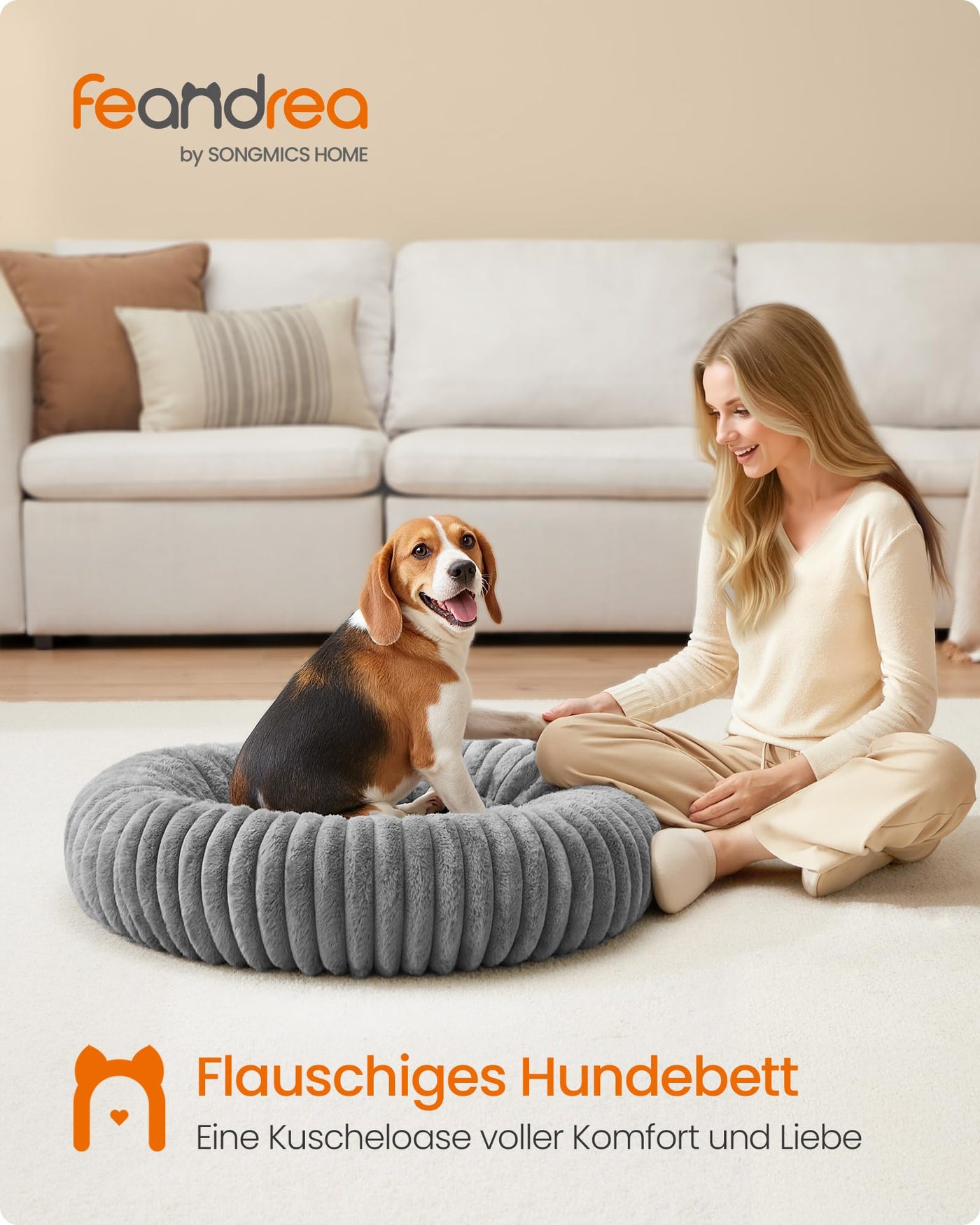 Feandrea PlushNest Donutbett – Mittel, Weich & Gepolstert, Taubengrau