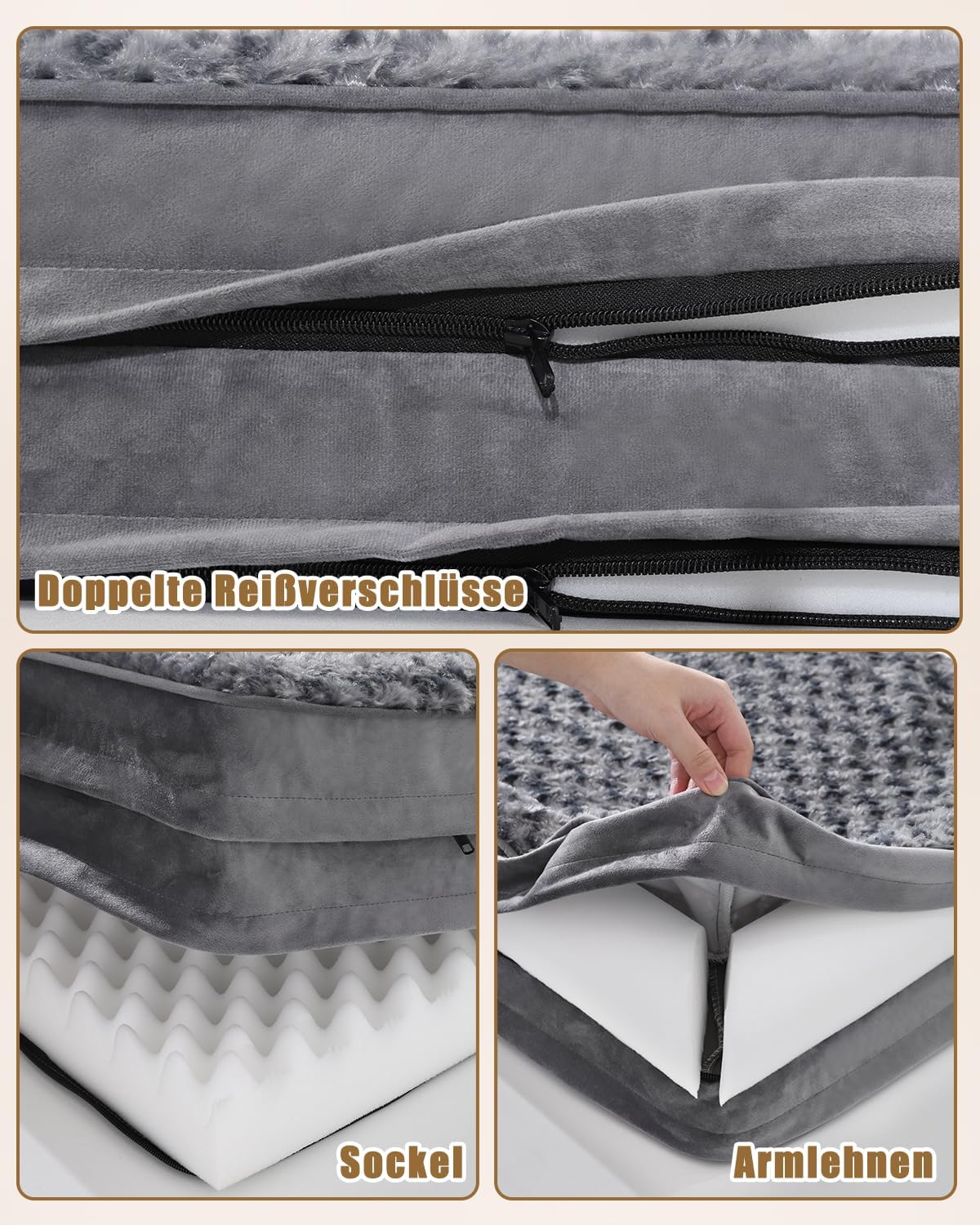 1. KSIIA Orthopädisches Hundesofa mit erhöhtem Rand & Anti-Rutsch-Boden