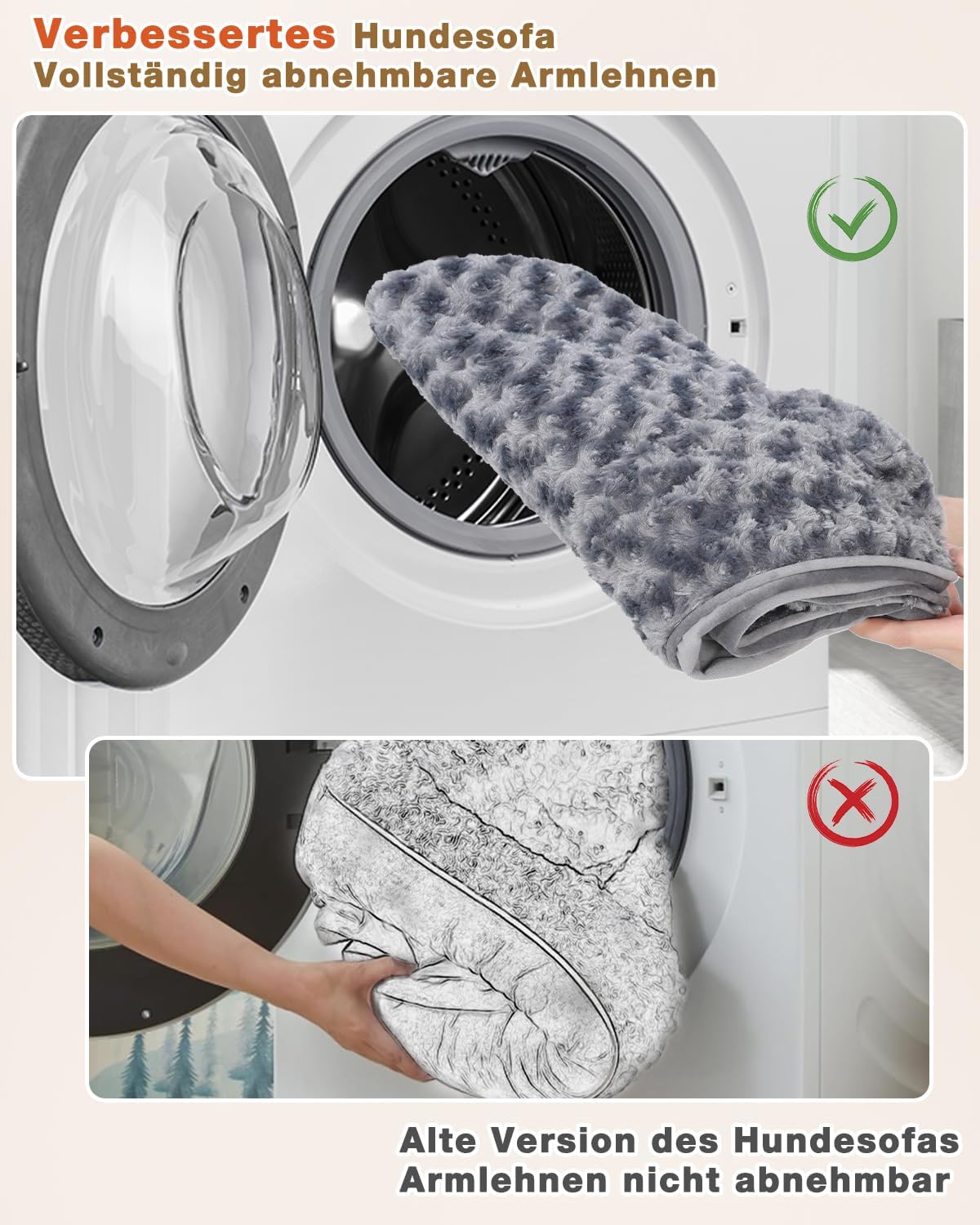 1. KSIIA Orthopädisches Hundesofa mit erhöhtem Rand & Anti-Rutsch-Boden