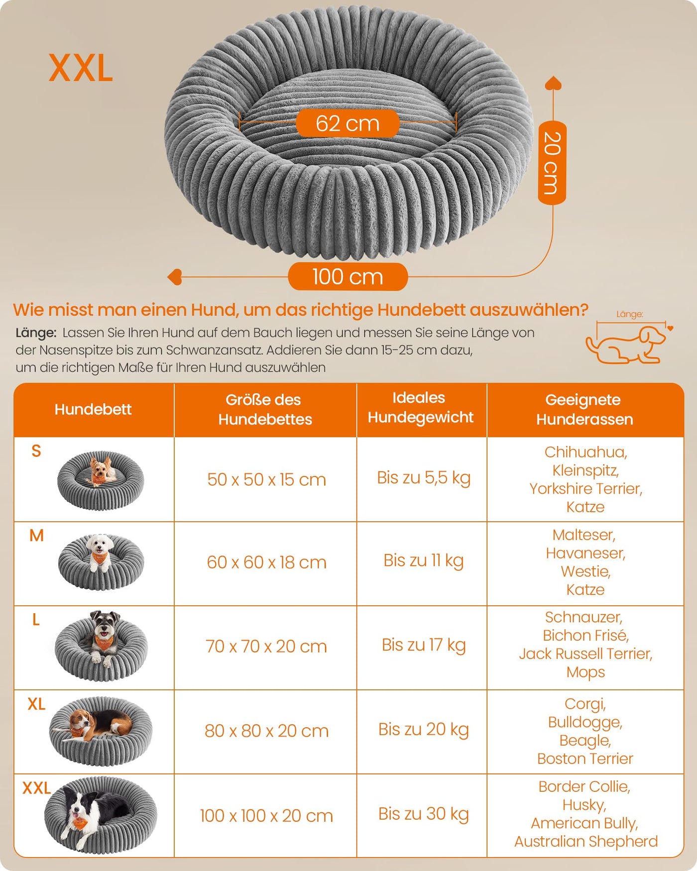Feandrea PlushNest Donutbett – Mittel, Weich & Gepolstert, Taubengrau