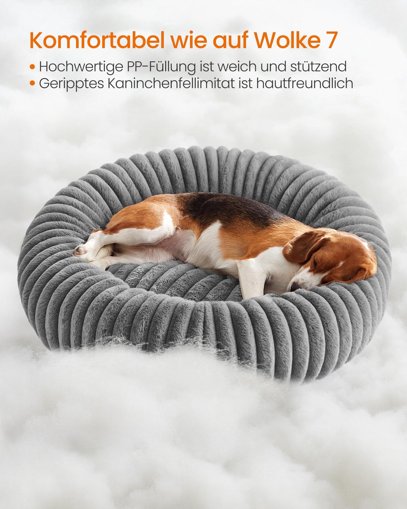 Feandrea PlushNest Donutbett – Mittel, Weich & Gepolstert, Taubengrau