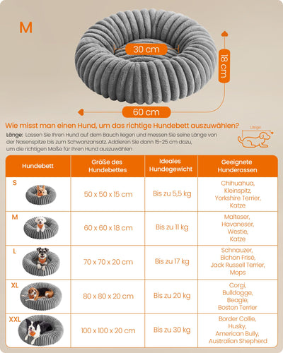 Feandrea PlushNest Donutbett – Mittel, Weich & Gepolstert, Taubengrau