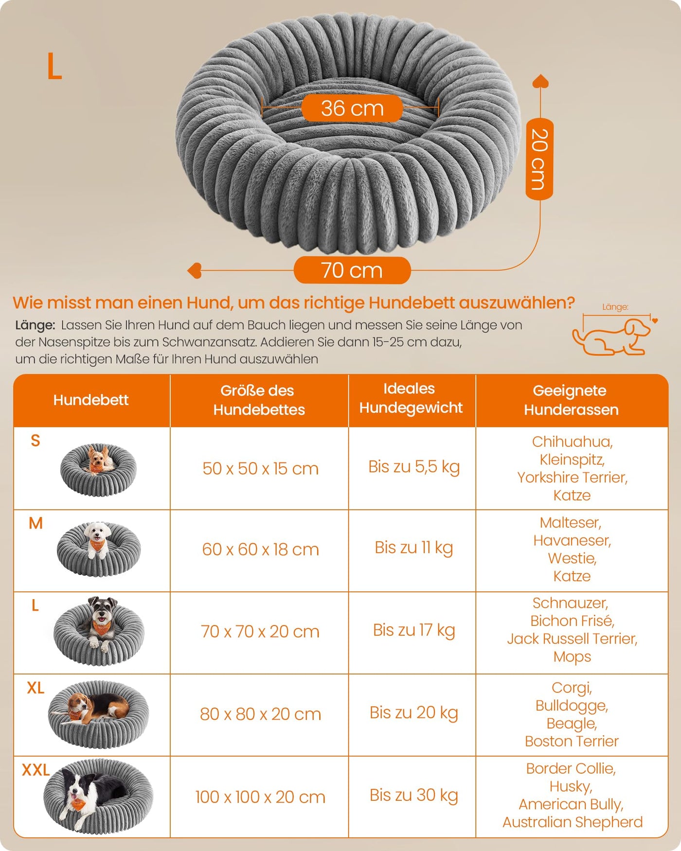 Feandrea PlushNest Donutbett – Mittel, Weich & Gepolstert, Taubengrau