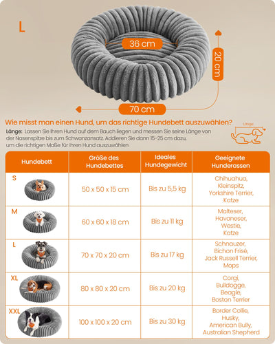 Feandrea PlushNest Donutbett – Mittel, Weich & Gepolstert, Taubengrau