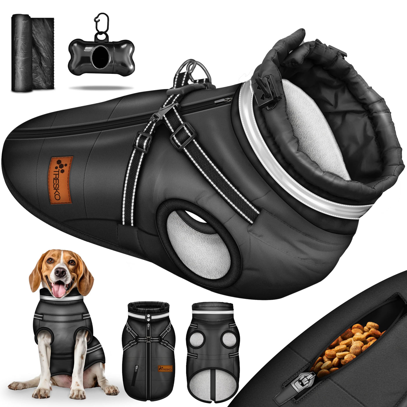 TRESKO® Winter-Hundejacke mit Reflektoren
