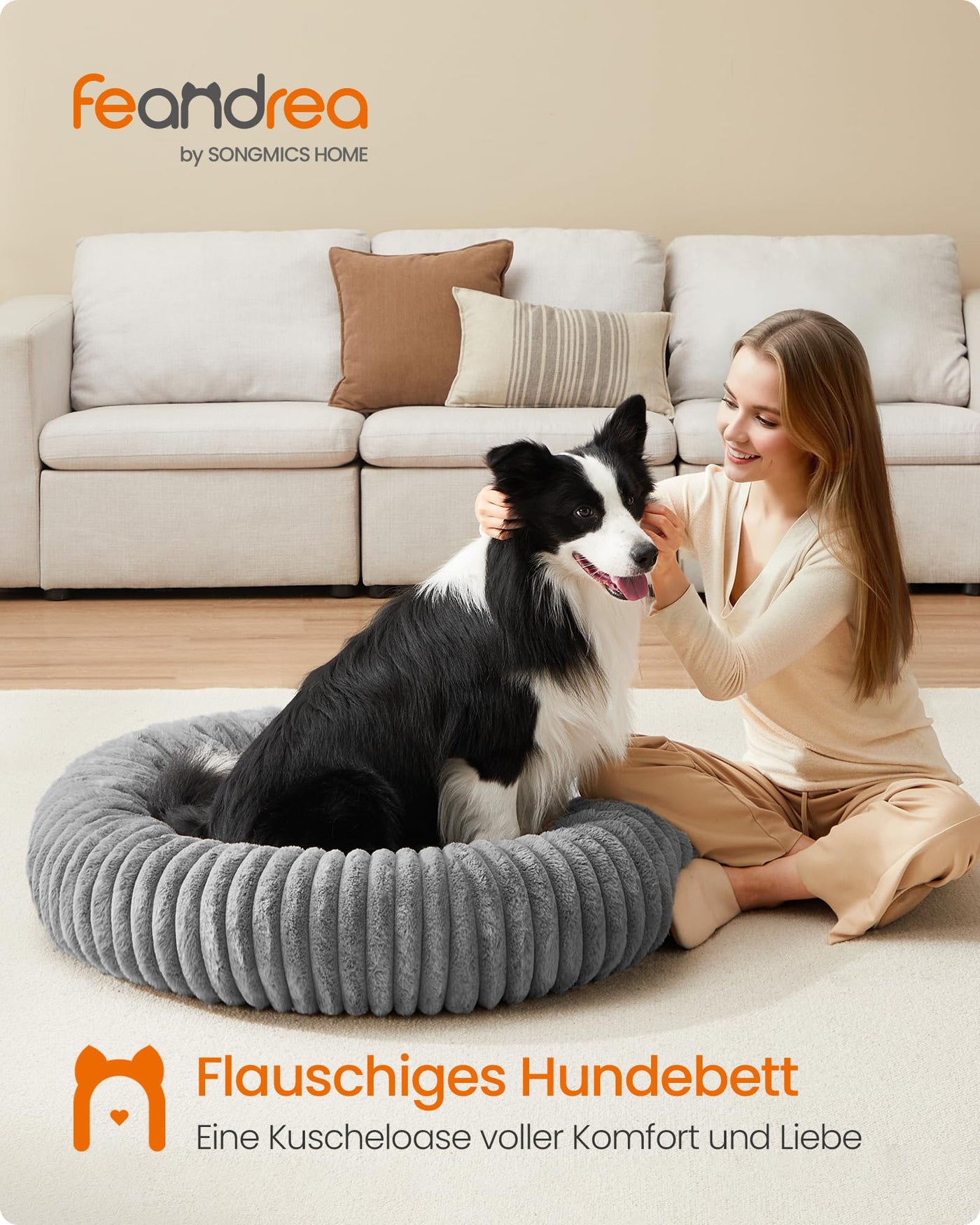 Feandrea PlushNest Donutbett – Mittel, Weich & Gepolstert, Taubengrau