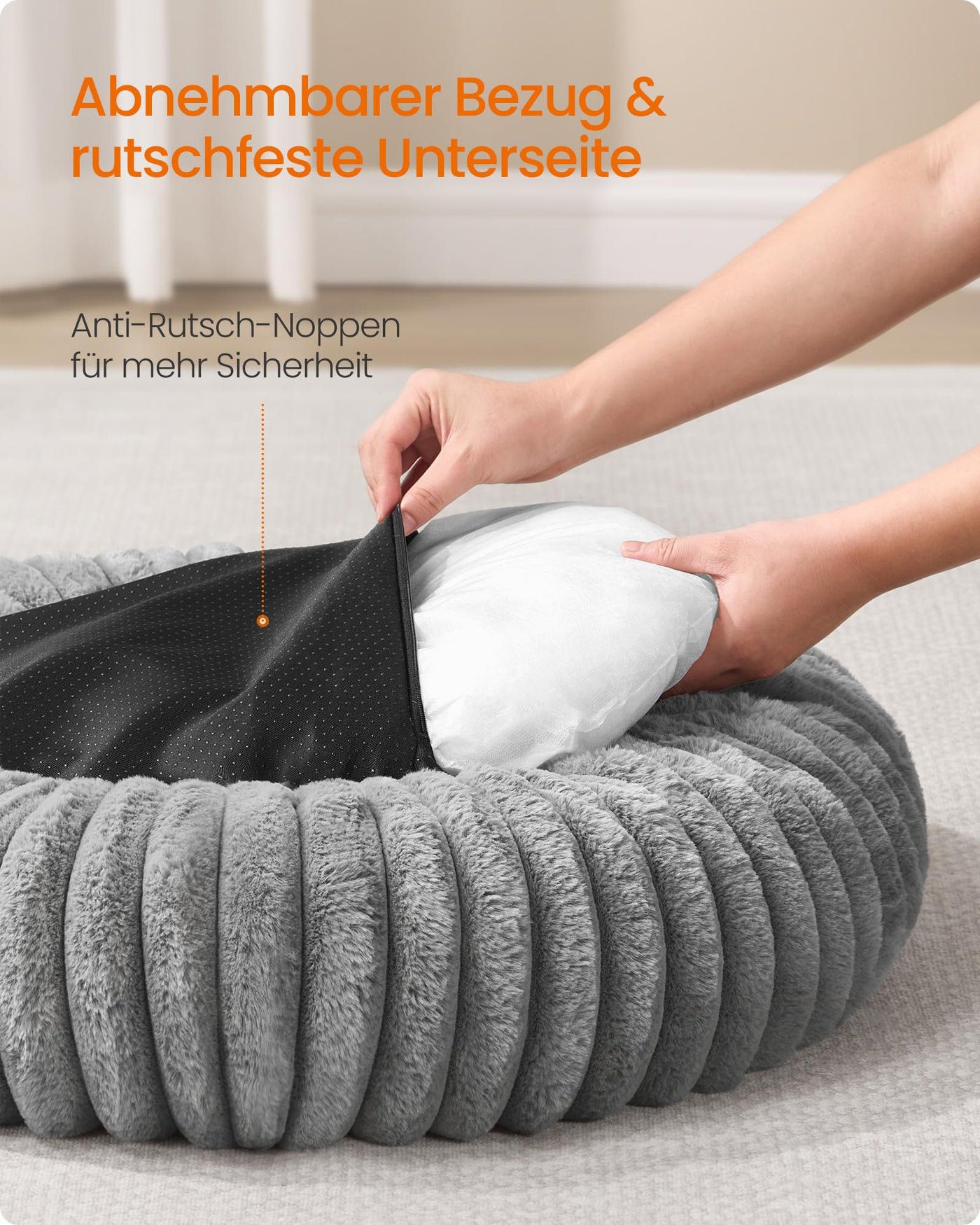 Feandrea PlushNest Donutbett – Mittel, Weich & Gepolstert, Taubengrau
