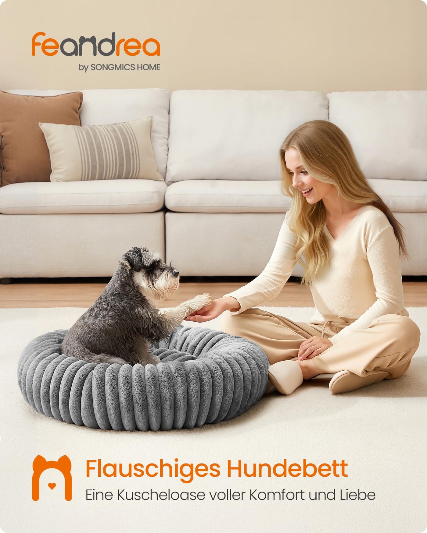 Feandrea PlushNest Donutbett – Mittel, Weich & Gepolstert, Taubengrau