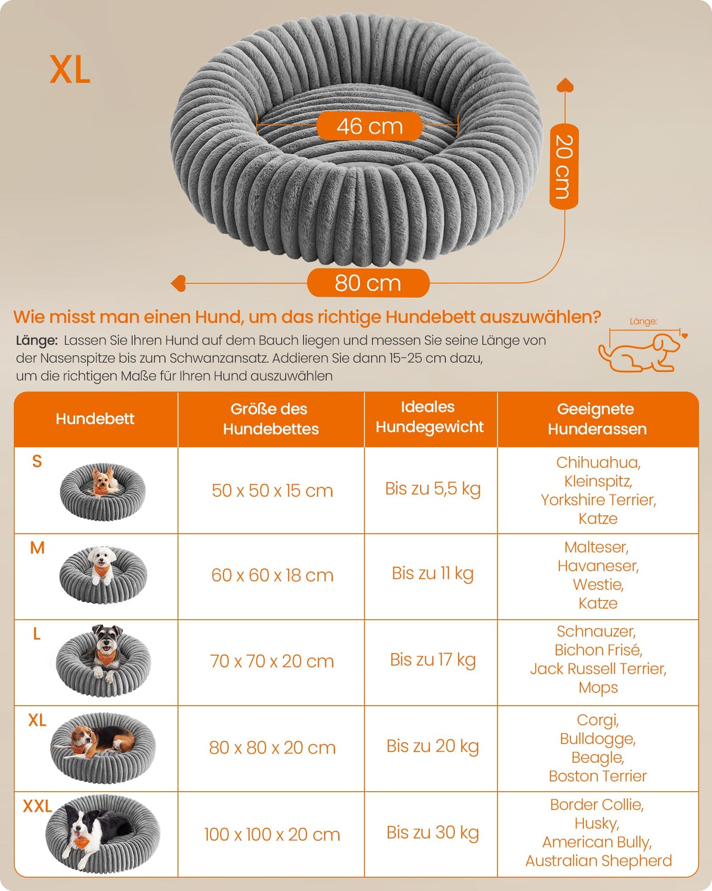 Feandrea PlushNest Donutbett – Mittel, Weich & Gepolstert, Taubengrau