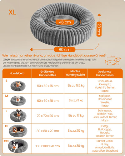 Feandrea PlushNest Donutbett – Mittel, Weich & Gepolstert, Taubengrau