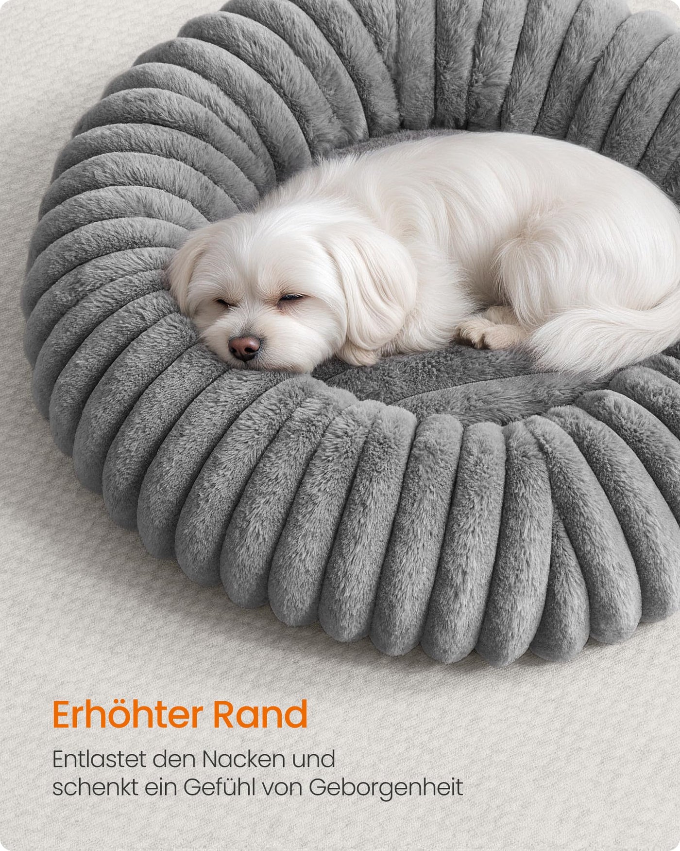 Feandrea PlushNest Donutbett – Mittel, Weich & Gepolstert, Taubengrau