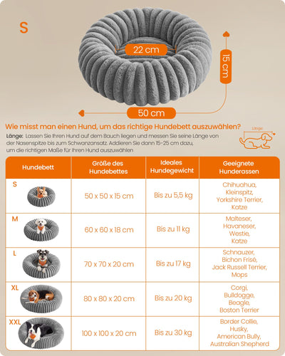 Feandrea PlushNest Donutbett – Mittel, Weich & Gepolstert, Taubengrau