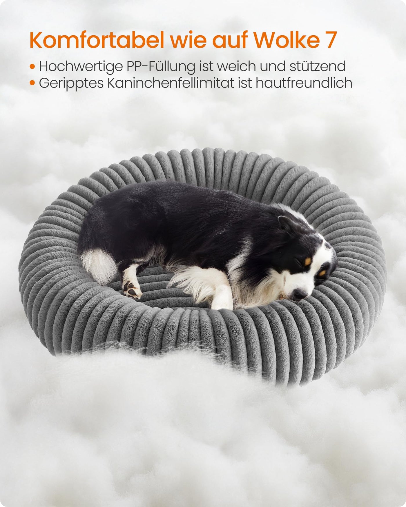 Feandrea PlushNest Donutbett – Mittel, Weich & Gepolstert, Taubengrau