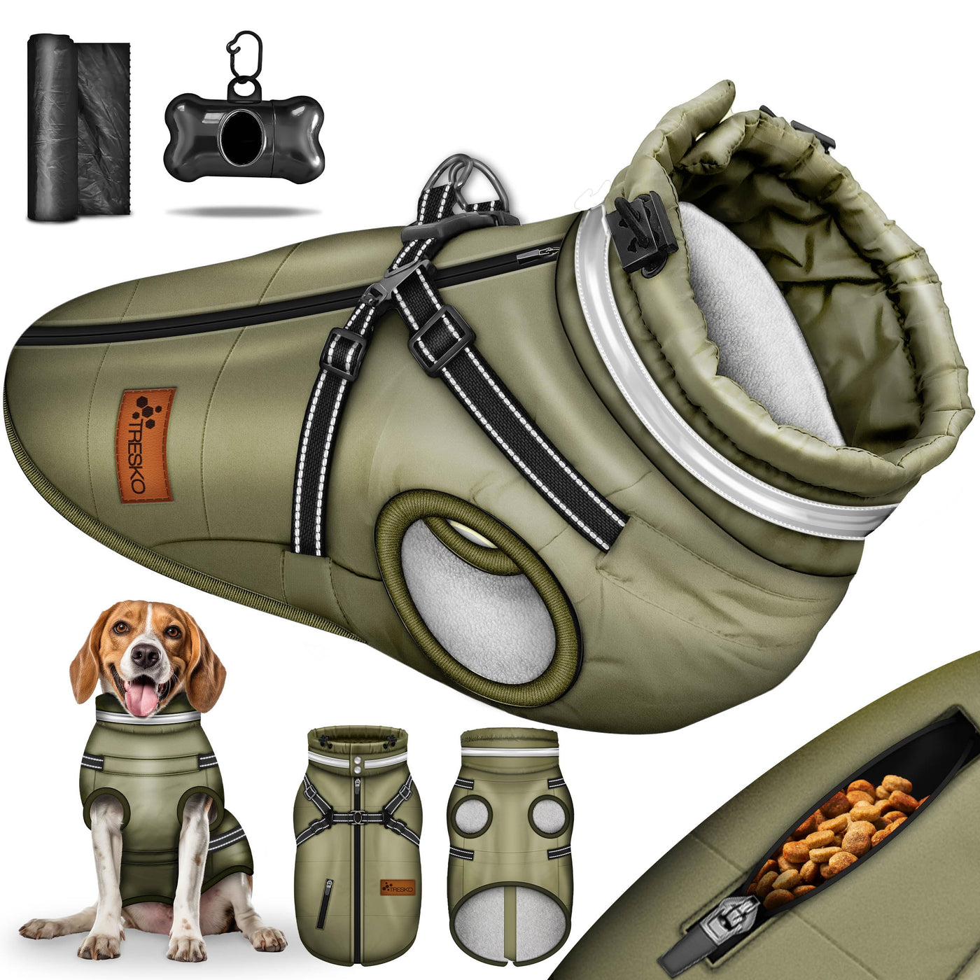 TRESKO® Winter-Hundejacke mit Reflektoren